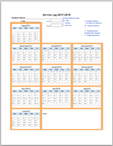 2017-18 Easybee Speech Attendance Calendar freebie!