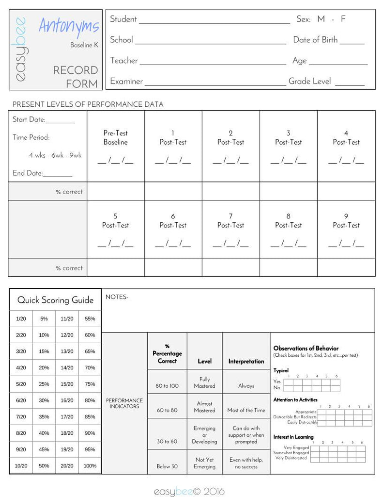 Antonyms Tests Bundle K-5th