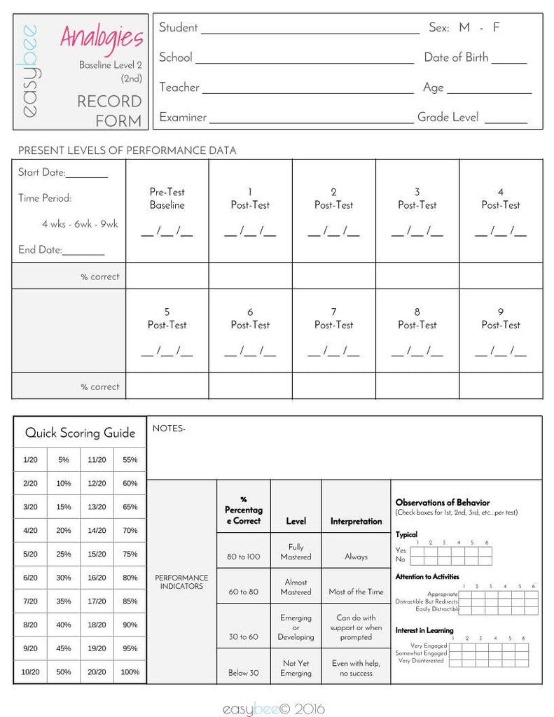 Analogies Test- 2nd Grade