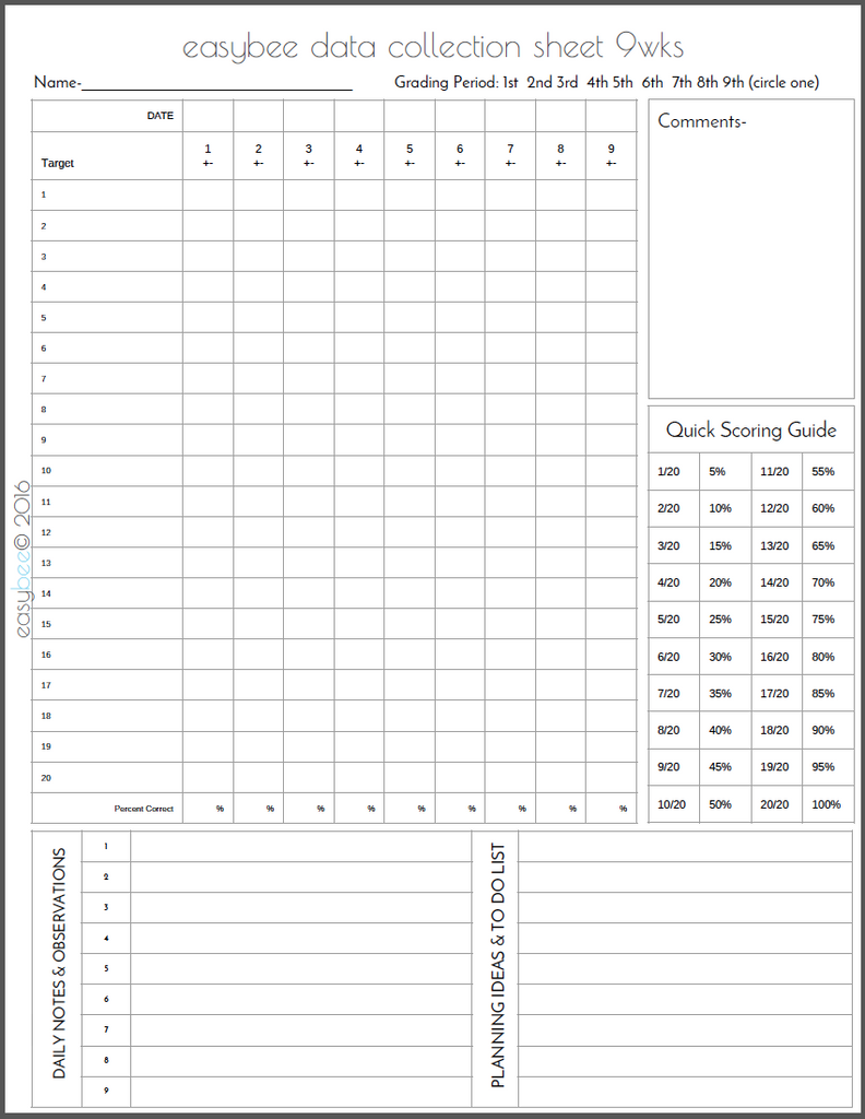 Data Collection Sheets Packet