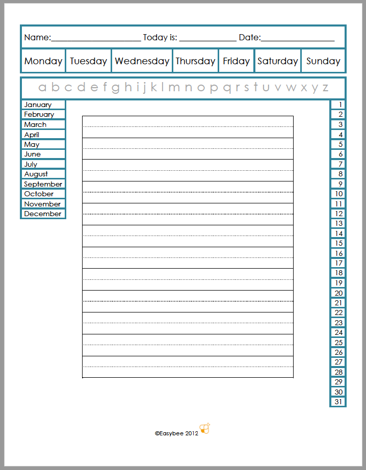 FREE EASYBEE Writing Lines with Calendar English & Spanish