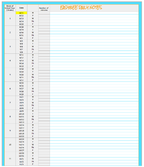 EASYBEE DAILY NOTES 36 WEEKS GDOC (EDITABLE)