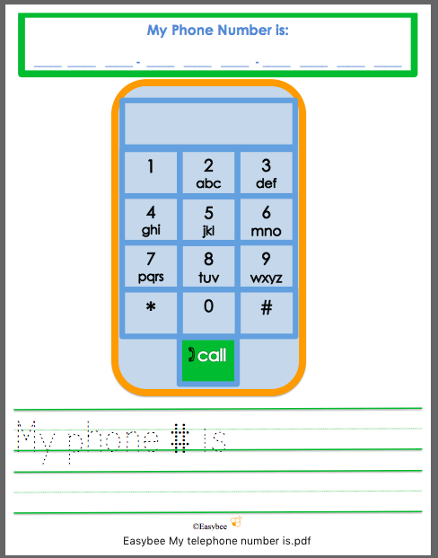 My Telephone Number Practice Sheet FREEBIE English & Spanish