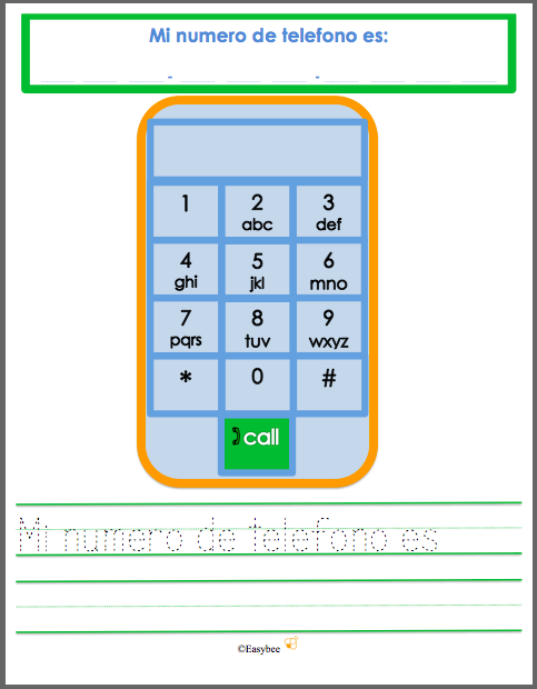 My Telephone Number Practice Sheet FREEBIE English & Spanish