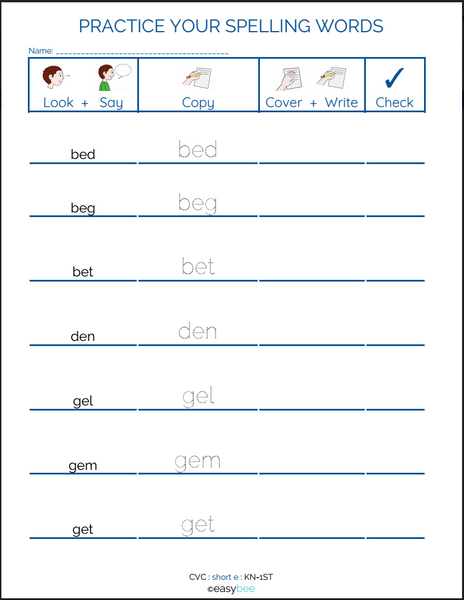 SPELLING WORKSHEETS CVC short vowels