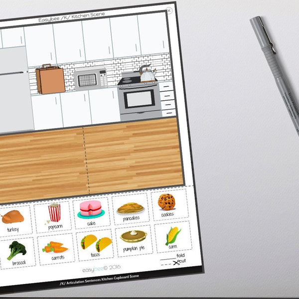 /K/ Articulation Sentences Kitchen Cupboard Scene